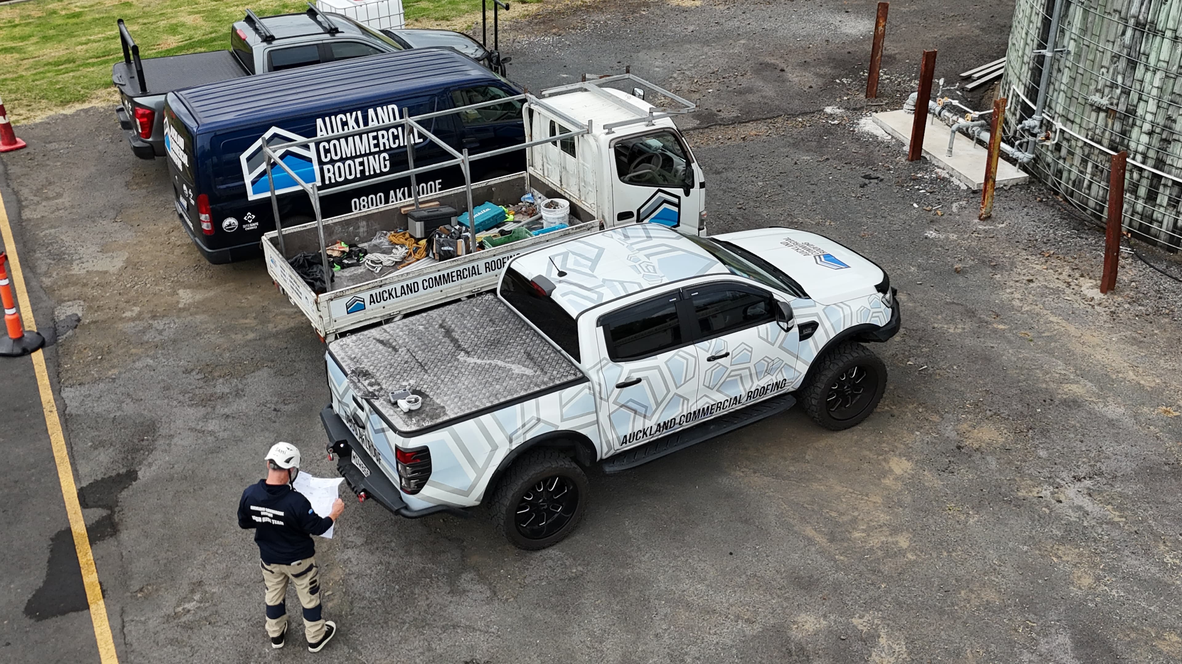 Roofer working on a commercial building